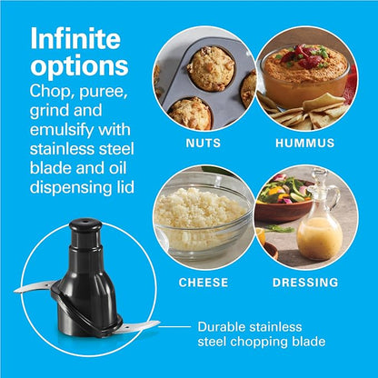 Hamilton Beach Powerful Cordless Mini Food Processor and Vegetable Chopper, 4 Cup Capacity, Fast Recharging, Includes Power Adapter, Chop, Puree, Emulsify, Grind, Dishwasher Safe Bowl, Black (72880)