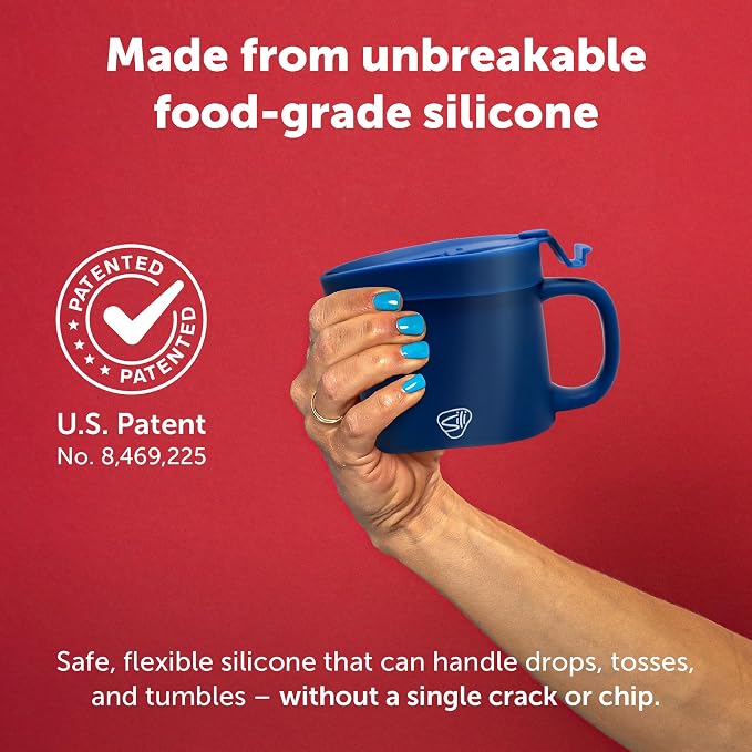 Silipint 16oz Silicone Coffee Mug Tumbler with Flip Lid – Unbreakable Dishwasher Safe Microwave Oven & Freezer Compatible – Cup for Hot Coffee Tea or Cold Drinks (Classic Blue) Pack of 1