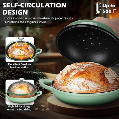Bread Dutch Oven for Sourdough Baking (5.5 QT), Joyfair Enameled Cast Iron Dutch Oven Pot with Lid, Sourdough Bread Pan with Dual Handles, Non-Stick & Even Heat, Oven-safe up to 500°F, Pistachio Green
