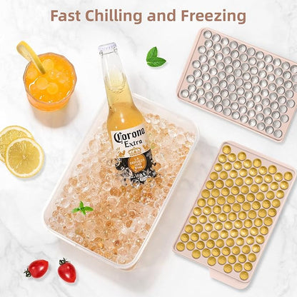 WIBIMEN Mini Ice Cube Trays, 0.55” Tiny Pebble Ice for Iced Coffee & Cocktails, Fast Chill, Easy Twist Release, Stackable with Lid & Storage Bin (4 Pack, Pink)