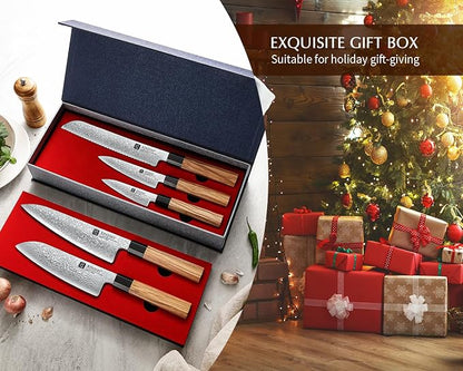 XINZUO 5 Pieces Kitchen Knife Set without Block, Hand Forged 67 Layers Damascus Steel Professional Chef Knife Set,Ultra Sharp,Olive Wood Octagonal Handle