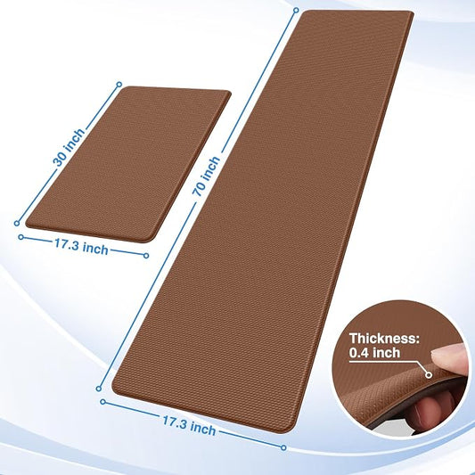 StepRite Kitchen Mats, 2PCS Kitchen Rugs, Cushioned Anti Fatigue Kitchen Mats for Floor, Non-Slip Standing Desk Mat, Waterproof Kitchen Rug Set for Floor, Office, 17.3"x30"+17.3"x70", Terracotta Brown