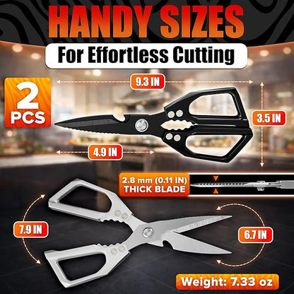 Poultry Shears Heavy Duty Set of 2 – 3Cr13 Stainless Steel | Style of Japanese Kitchen Scissors for Food, Detachable & Dishwasher Safe – Poultry, Meat, & Vegetable Cutting, Nutcracker Utility Tool