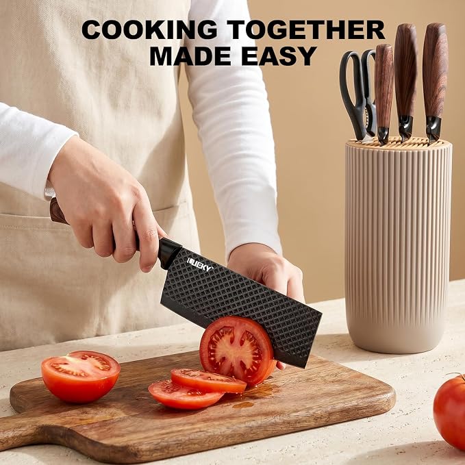 Knife Set, 8 Pieces Kitchen knife Set with Healthy Anti-Rust Coating, Stainless Steel Professional Chef Knife Set with Block, Sharp Kitchen Knives Set with Block for Home Cooking, Dishwasher Safe