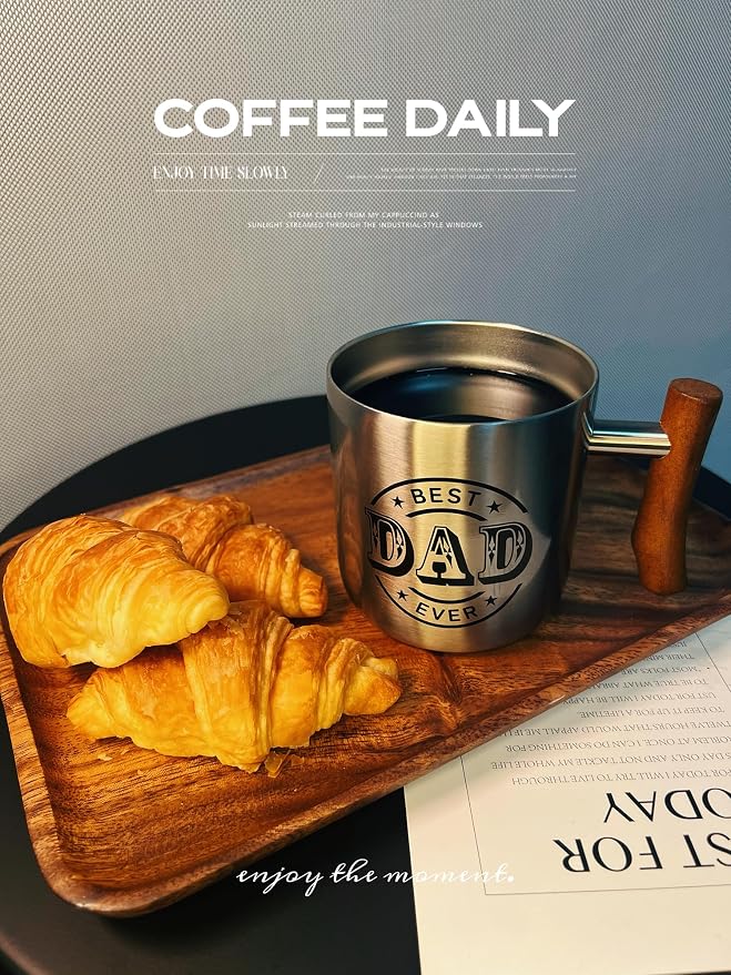 Best Dad Ever Gifts from Daughter Son, Stainless Steel Coffee Mug with Lid for Father, Husband, Uncle, Gifts for Father's Day (14oz Silver)