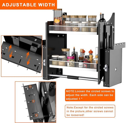 Pull Down Shelf,2-Tier Organizer for Upper Cabinets - Fits 22-24 Inch Wide Upper Cabinets, Heavy Duty Chrome Steel, Space Saving Storage Solution,black