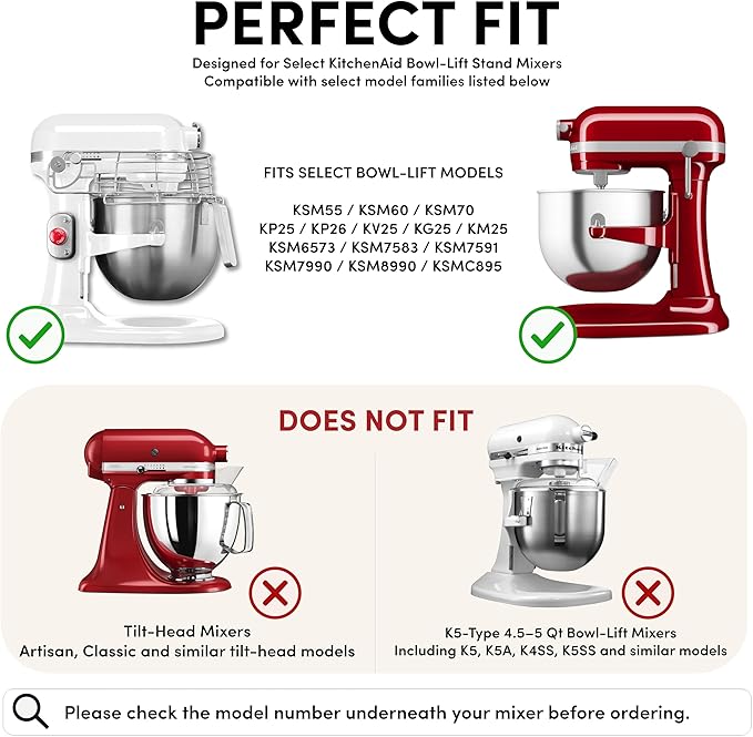 Baker's Buddy Anti-Slip Stand Mixer Mat for KitchenAid Select Bowl-Lift 5–8 Qt Mixers – Silicone Base Pad for Heavy Dough Kneading, Reduces Walking, Vibration & Noise, White/Transparent