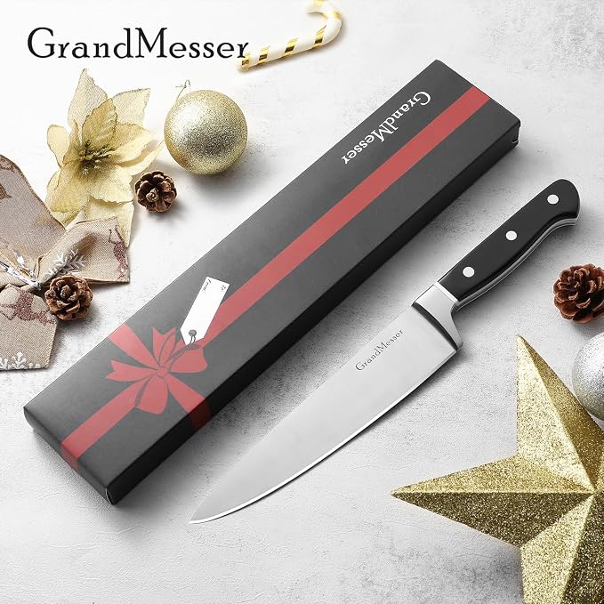 Chef Knife in Japanese Steel AUS-8, 8 Inch Professional Kitchen Knife, Ultra Sharp Cooking Knife with Color Block Ergonomic Handle.