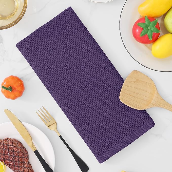 Homaxy 100% Cotton Waffle Weave Kitchen Dish Towels, Ultra Soft Absorbent Quick Drying Cleaning Towel, 13 x 28 Inches, 18-Pack, Eggplant