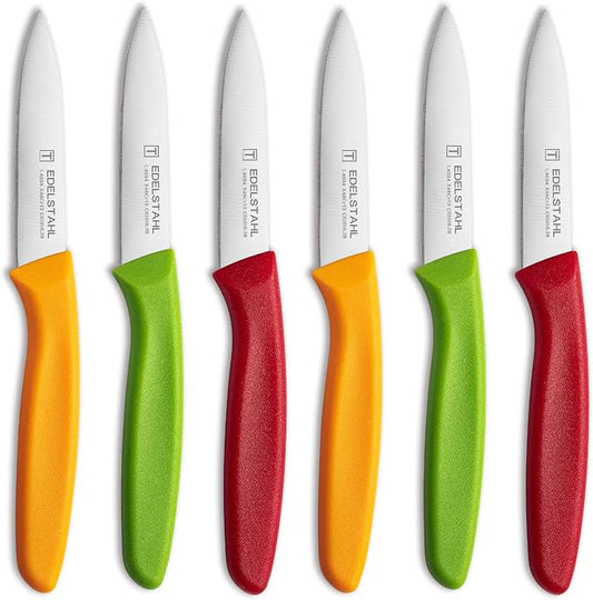 Paring Knives,Stainless Steel Paring Knife Set of 6,Premium Vegetable&Fruit Knife,Small Knife Set,Straight Edge,Ergonomic Handle Paring Knives,Peeling Knifes(Red&Orange&Green)