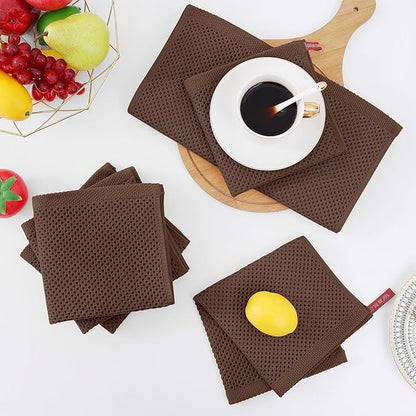 Homaxy 100% Cotton Waffle Weave Kitchen Dish Cloths, Ultra Soft Absorbent Quick Drying Dish Towels, 12 x 12 Inches, 24-Pack, Coffee