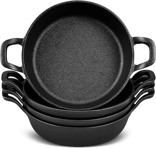 Ziliny Mini Cast Iron Skillets 7 x 7 x 1.7 Inch Cast Iron Pan Small Ramekin Set Black Casserole Dish Cookware Oven Safe Mini Skillets for Kitchen Indoor Outdoor Picnic (4 Pack)