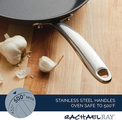 Rachael Ray 70033 Professional Stainless Steel/Hard Anodized Nonstick Cookware Pots and Pans Set, 11 Piece - Gray and Silver