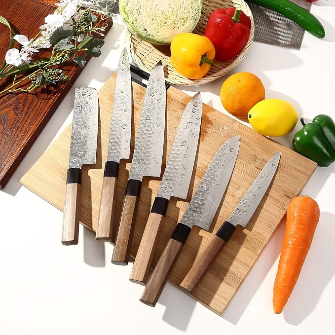 Japanese Sujihiki Knife Hammered Damascus VG-10 46 Layer Octagonal Walnut Handle, Slicer 9.5-inch (240mm)