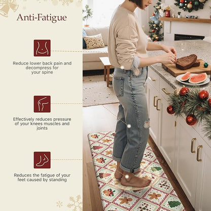 GENIMO Christmas Decorations - Kitchen Mats for Floor, Christmas Kitchen Rugs, Cushioned Anti Fatigue Mat for Home Decor, Waterproof Non Slip Standing Mat for Laundry, 23.6"x71", Red