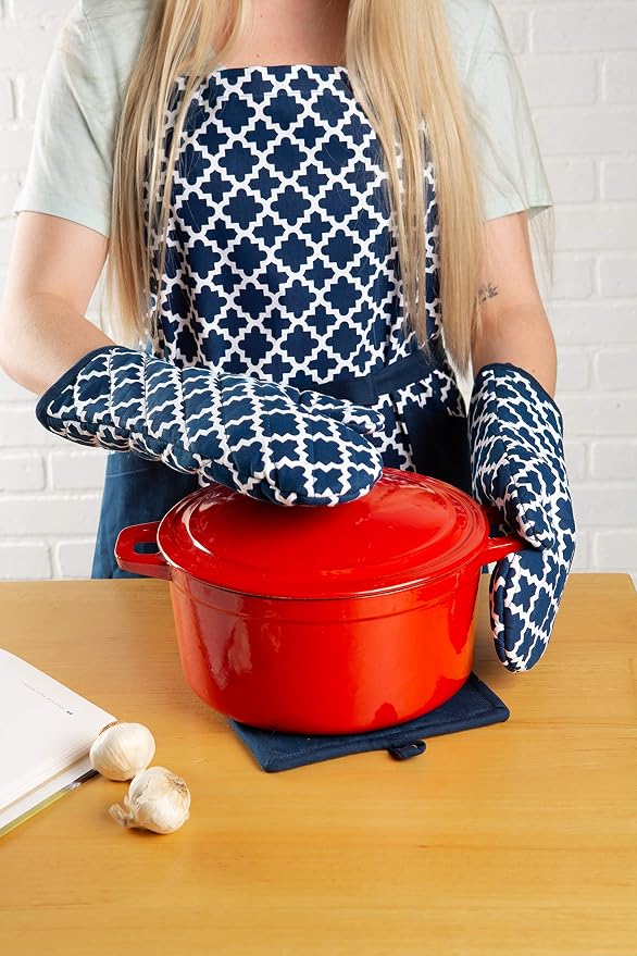 DII Lattice Basics Collection Kitchen Essentials, Oven Mitt Set, Nautical Blue, 2, Piece