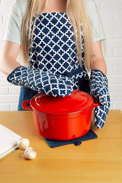 DII Lattice Basics Collection Kitchen Essentials, Oven Mitt Set, Nautical Blue, 2, Piece