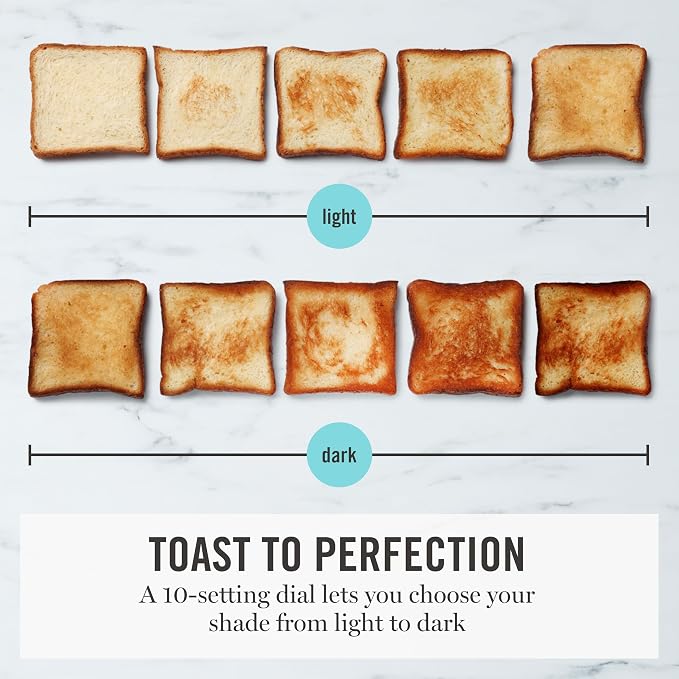 Martha Stewart 2 Slice Toaster, 10 Shade Settings with Defrost, Cancel, Bagel & Gluten-Free, Extra-Wide Self-Centering Slots for Waffles & Artisan Bread, Removable Crumb Tray, Cord Wrap, Sky Blue