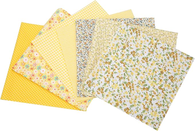7 pcs 20" x 20" Cotton Fabric DIY Making Supplies Quilting Patchwork Fabric Fat Quarter Bundles DIY for Quilting Cotton Patchwork Cushions (Yellow, 20" x 20")
