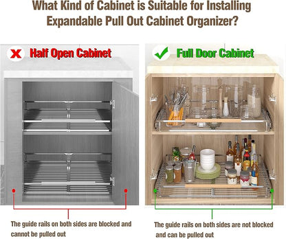 Pull Out Cabinet Organizer, Heavy Duty Steel Metal Roll Out Shelves for Kitchen Cabinets, Adjustable Cabinet Pull Out Shelves For Cabinets Capacity Heavy Duty Caddy, 23~39.8"W x 22.5"D. 2Pack