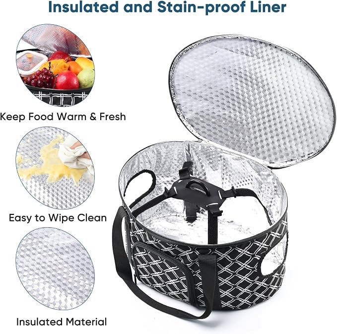 BAGSPRITE Double-layer Slow Cooker Carrying Case for Crock Pot 6-8 Quart, Insulated Crockpot Carrier with Adjustable Lid Straps,Portable Slow Cooker Travel Bag for Potluck, Parties, Family Gatherings