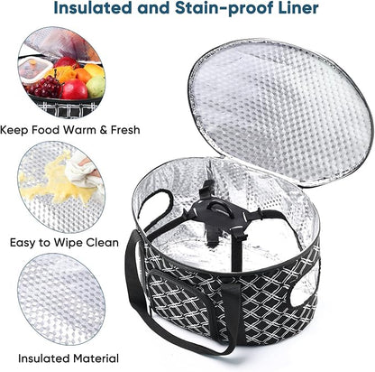 BAGSPRITE Double-layer Slow Cooker Carrying Case for Crock Pot 6-8 Quart, Insulated Crockpot Carrier with Adjustable Lid Straps,Portable Slow Cooker Travel Bag for Potluck, Parties, Family Gatherings