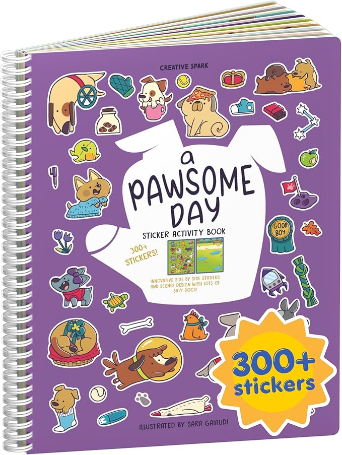 Dog 300+ Kids Sticker Book by Cupkin, Pawsome Day, Toddler Airplane Travel Coloring and Sticker Book, Road Trip Essentials, 8 Coloring Pages 8 Side by Side Scenes for Ages 2–8 Years