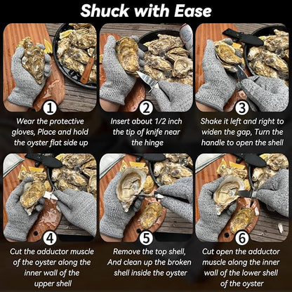 Oyster Knife,Oyster Shucking Kit, Oyster Shucking Knife With Comfort Wood-handle,Sturdy And Sharpness Oyster Knives,Oyster Shucker With 5 leve Protection Cut-resistant Glove(M)