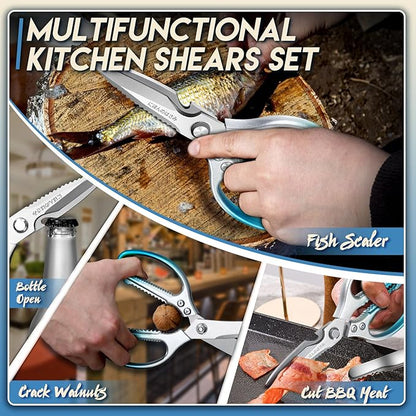 TIJERAS Kitchen Scissors Set Blue - Stainless Steel Kitchen Shear, Sharp Meat Scissors Dishwasher Safe, Heavy Duty Poultry Shears, Japanese Cooking Scissor for Food, Chicken,Turkey, Christmas Gifts