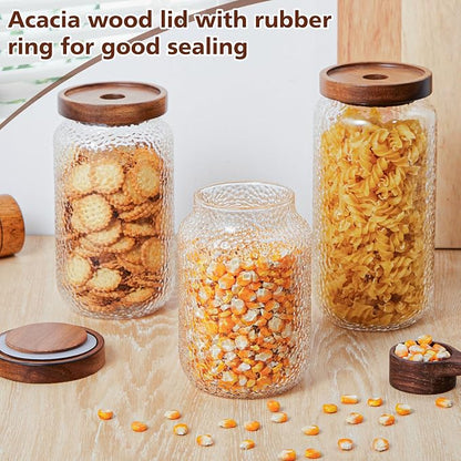LemonRoad 4 Pack 23 oz Vintage Glass Jars with Lid Decorative Airtight Glass Food Containers Anti Slip Storage Canister for Kitchen Counter Pantry Coffee Nuts Sugar Candy Tea Cookie Spices Oats Cereal