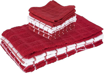Ritz Premium 3-Pack Kitchen Towel & 6-Pack Dish Cloth Set - Highly Absorbent, Super Soft, Long-Lasting, 100% Cotton Terry Drying Cleaning Cloths, Paprika