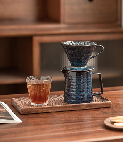 Pour Over Coffee Maker,Ceramic Coffee Maker With 40 pcs Paper Filter，15oz/450ml Pour Over Coffee Dripper (Starry Blue, V02)