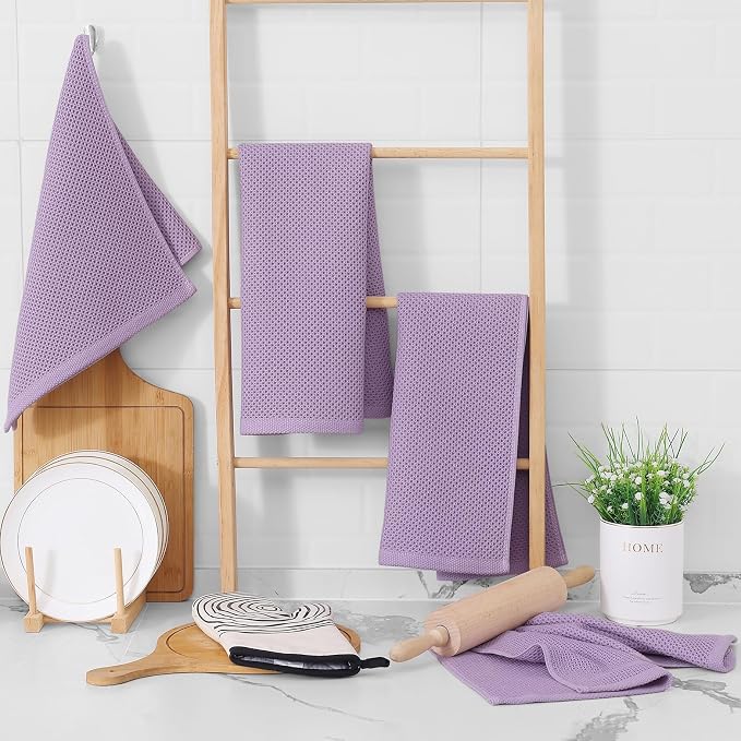 Homaxy 100% Cotton Waffle Weave Kitchen Dish Towels, Ultra Soft Absorbent Quick Drying Cleaning Towel, 13 x 28 Inches, 4-Pack, Lavender