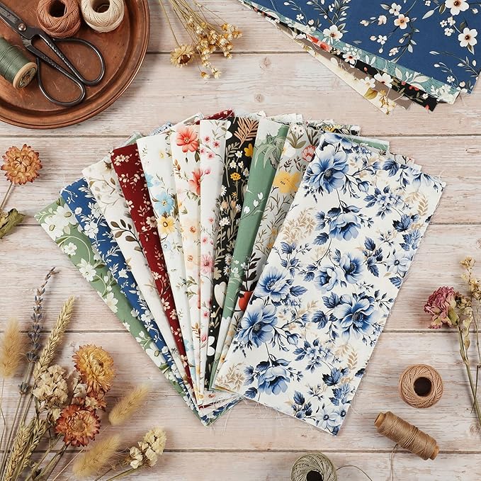 Tatuo 30 Pcs 10 x 10 Inches Vintage Floral Cotton Fabric Bundle Squares Patchwork Floral Fabric Sewing Quilting Bundles Assorted Pattern Cloth for DIY Scrapbook Craft Making
