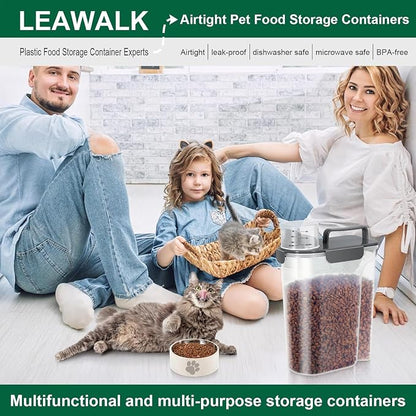 LEAWALK 5Lbs Airtight Cat Dog Food Storage Container with Upgraded Large Nozzle BPA-Free, Pet Food Storage Containers for Rice, Grain, Pet Food, Flour, Dog Treat Storage (White & Black, 5L-2pack)