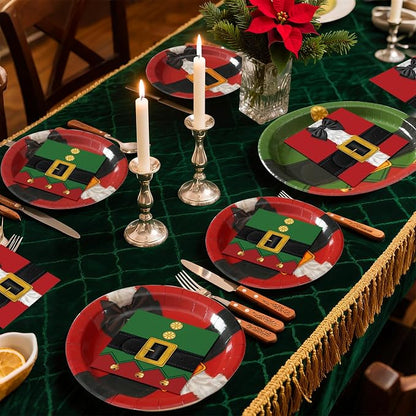 100 PCS Christmas Paper Plates and Napkins | Bundle Includes Paper Oval Dinner Plates and Napkins for Christmas Party Supplies