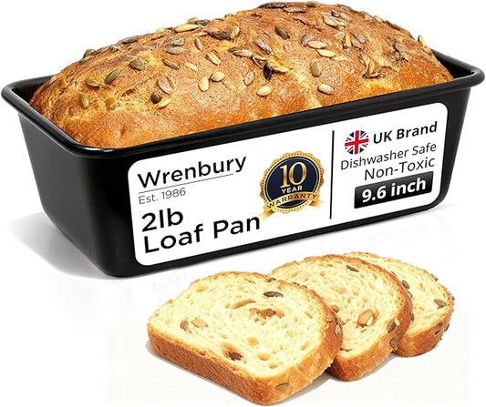 Wrenbury Large 2lb Loaf Pan for Baking Bread – Non Stick Carbon Steel Bread Pan 9.5 Inch for Homemade Banana Cake and Meatloaf – PTFE Free Bakeware