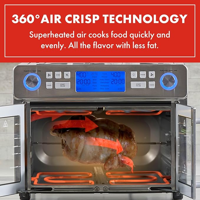 Emeril Lagasse Dual Zone 360 Air Fryer Oven Combo with French Door, 25 QT Extra Large, Cook Two Foods in Different Ways, Up to 60% Faster from Frozen to Finish