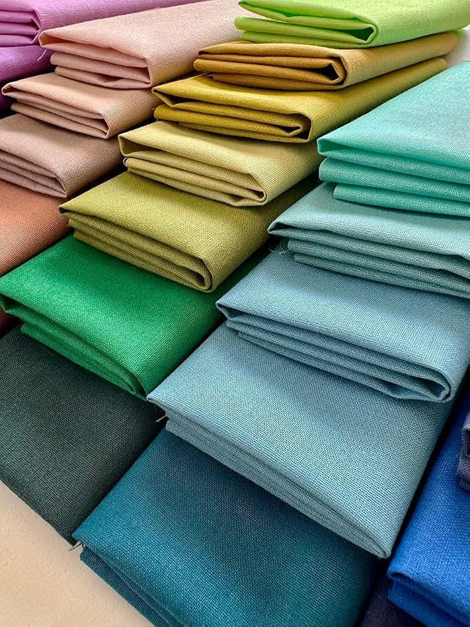 Solid Color Cotton Fabric Bundle – 50 Pre-Cut Squares (20×20 cm / 8×8 inch), 100% Cotton, 120 GSM, Made in Türkiye