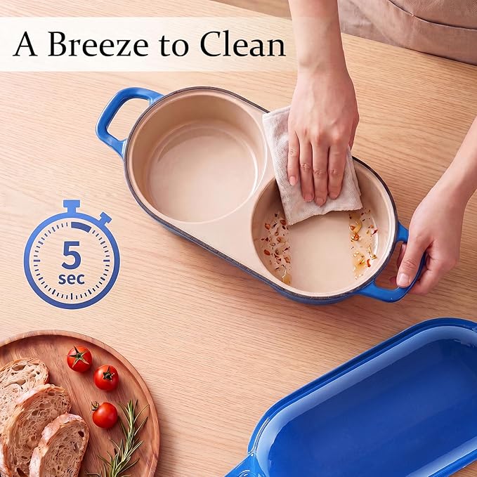 Cast Iron Dutch Oven for Sourdough Bread Baking, Enameled Bread Pot with Lid, Nonstick Double Loaf Pan for Homemade Bread, Cake & Meatloaf, Oven Safe to 500°F, 16.5cm Diameter, Blue