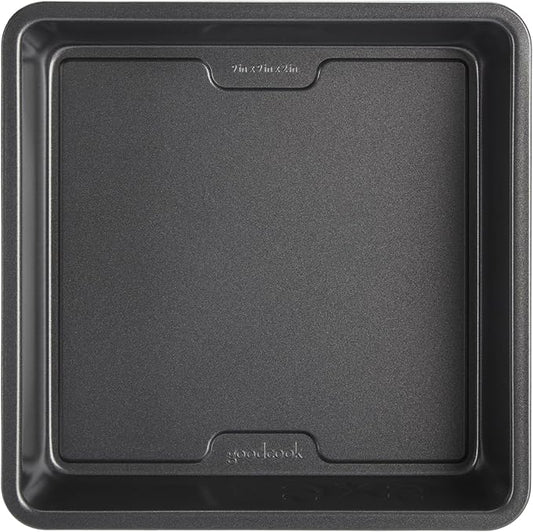 GoodCook PRO Square Cake Pan Nonstick Warp & Scratch-Resistant Dishwasher-Safe Carbon Steel Construction for Even Baking Oven Safe to 480°F, 9 x 9-Inch, Gray