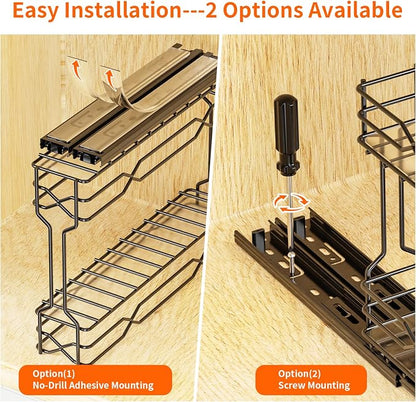 RCHYFEED Pull Out Spice Rack Organizer for Cabinet, Metal Heavy Duty Cabinet Spice Organizer, 2 Tier Slide Out Spice Racks, 7.3 W x10.5 D x8 H, 3 Individual Drawers(2.1" Wide), Jars Not Included