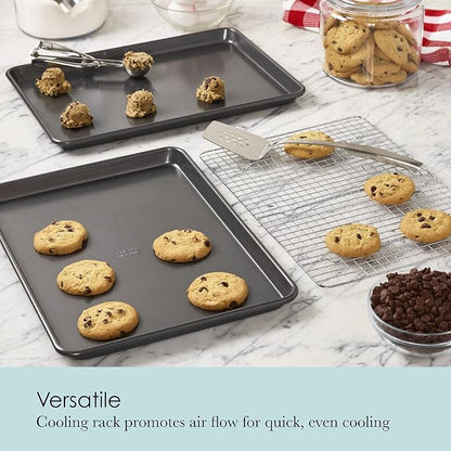 Chicago Metallic Professional Non-Stick Cookie/Jelly-Roll Pan Set with Cooling Rack, 17-Inch-by-12.25-Inch and Chicago Metallic Commercial II Traditional Uncoated 16-3/4 by 12-Inch Jelly-Roll Pan