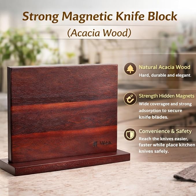 Wakoli Rose Elegance 5-Piece Damascus Knife Block Set, VG10 Core 67-Layer Damascus Steel Kitchen Knives with Magnetic Acacia Wood Block, Ergonomic Rosewood Handles, Gift Box, Hand Wash Only