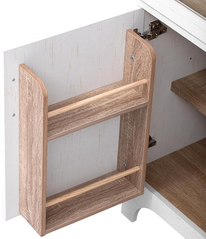 VilroCaz 71" Tall Arched Kitchen Pantry with Glass Doors and a Large Drawer, Farmhouse Kitchen Storage Cabinet with Open & Adjustable Shelves, Cupboard for Dining Room (White-6.4)