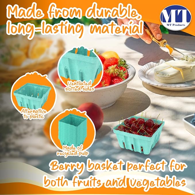 MT Products Green Berry Basket 1 Pint - Molded Pulp Fiber Vented Produce Basket (Pack of 15) - Made in the USA