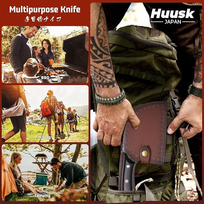 Huusk Upgraded Serbian Chef Knife - Forged Butcher Knife with Sheath, Japanese Meat Cleaver for Meat Cutting Heavy Duty Chopping Knives for Outdoor Cooking, Camping, Gifts for Men and Women