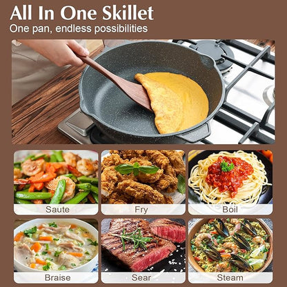 SENSARTE Nonstick Deep Frying Pan Skillet, 12-inch Saute Pan with Lid, Stay-cool Handle, Chef Pan Healthy Stone Cookware Cooking Pan, Induction Compatible, PFOA Free (Pack of 2)