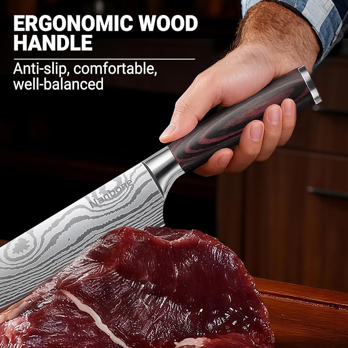 8 Inch Kiritsuke Knife Japanese Chef Knife for Home Kitchen Sushi Fish Meat High Carbon Stainless Steel Kitchen Knife Ultra Sharp Cooking Knives with Ergonomic Handle, Great Gift for Men Women