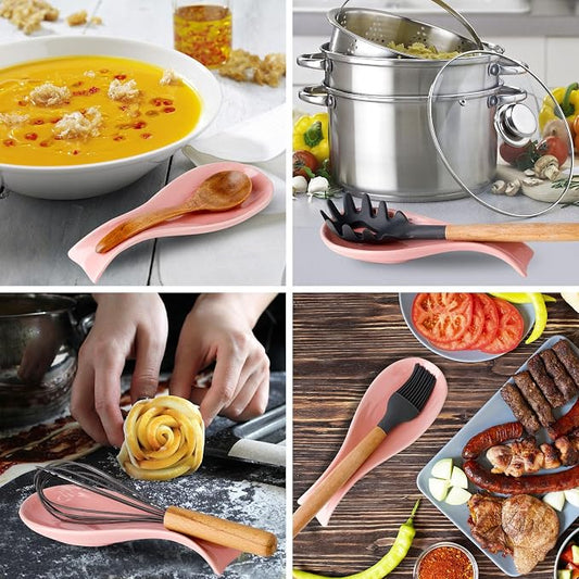 Hasense Spoon Rest for Stove Top, Large Ceramic Spoon Holder for Kitchen Counter Home and Coffee Bar, Cooking Utensil Rest for Spatula Ladle Spoon and Tong, Housewarming Gift, Pink